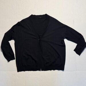 HIRA Navy Blue Cardigan Single Button Closure 100% Wool Minimal Sweater Size 44